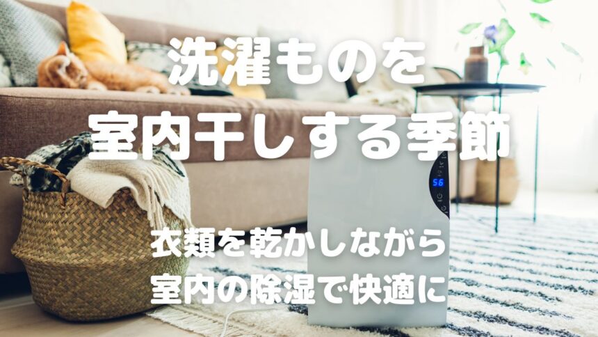 洗濯ものを室内干しする季節　衣類を乾かしながら　室内の除湿で快適に